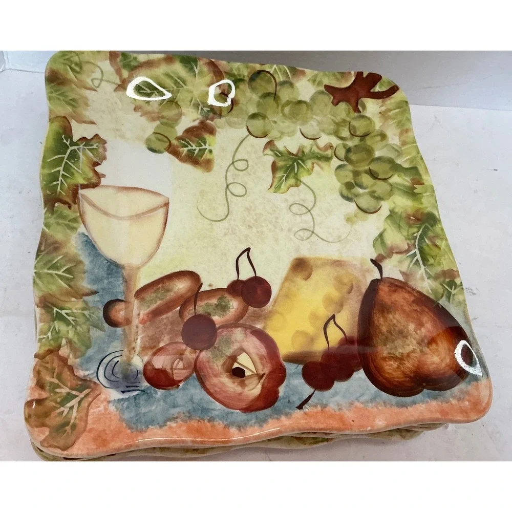 Nantucket Home Salad Plates Set of 4 Fruit Wine Cheese 8 inch InSquare Tusca